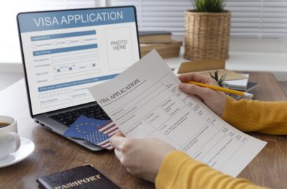 visa-application-composition-with-europe-america-flag visa-application-composition-with-europe-america-flag